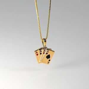 14k Solid Yellow Gold 4 Aces Pendant | 14K 4 Aces Poker charm | Birthday Gift |